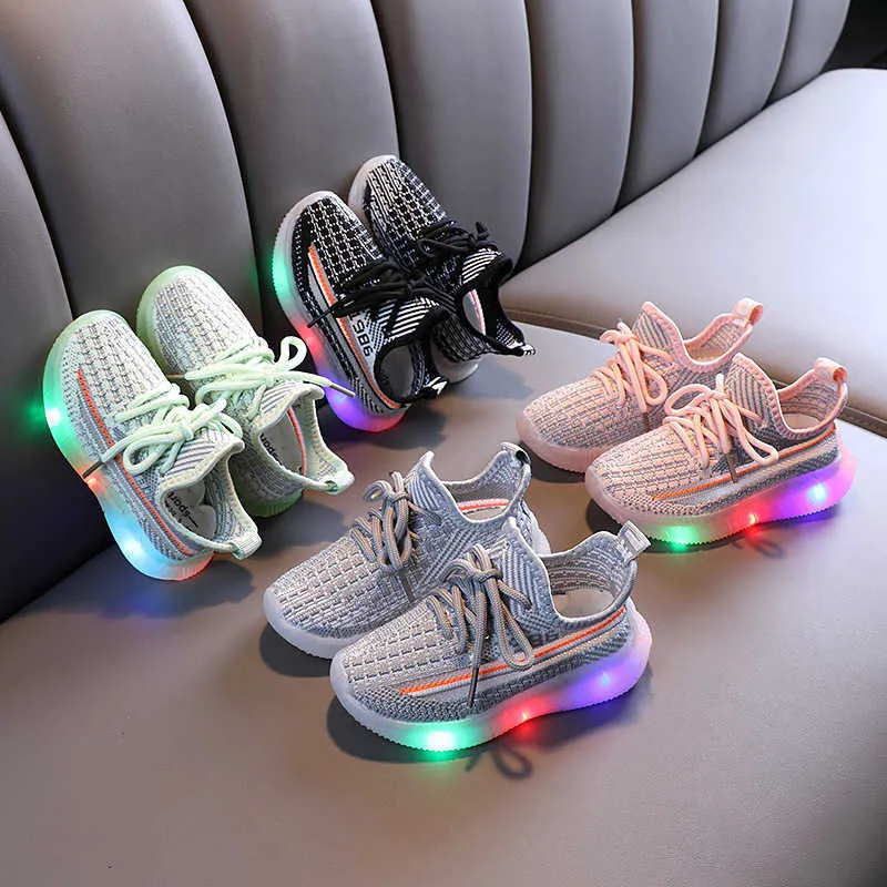 New Brand Sports Shoes Kids Mesh LED Glowing Cool Boys Girls Toddlers Classic High Quality Children Casual Sneakers Tennis G1025