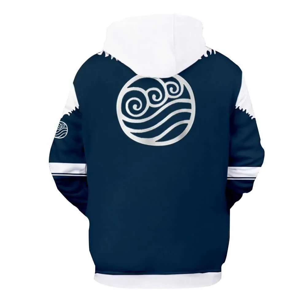 Avatar: Den sista Airbender Katara cosplay hoodie avatar kostym 3D tryckt polyester pulloverhoodie för fest halloween y0913