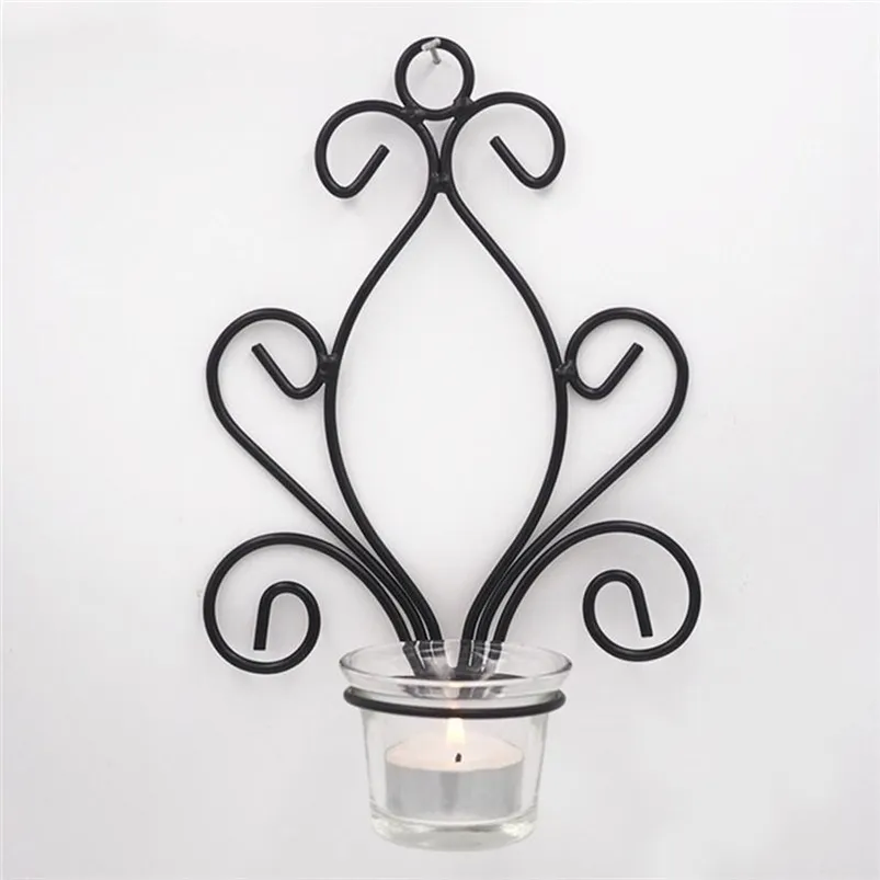 Iron Wall-Mounted Candlestick Creative European Style Wall Hanging Candle Holder Decoration For Home Cafe el 22.5x14x7cm 210722