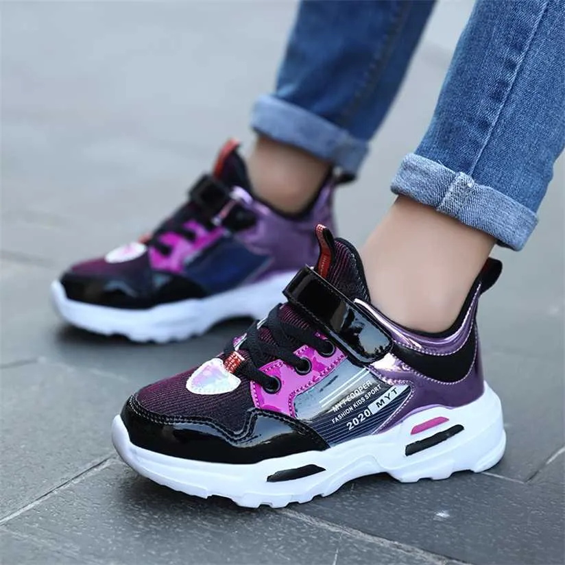 Arrival Spring Autumn Shiny Upper Children Shoes Girls Fashion Kids Sneakers Casual Toddler Sports Summer Tenis 220117