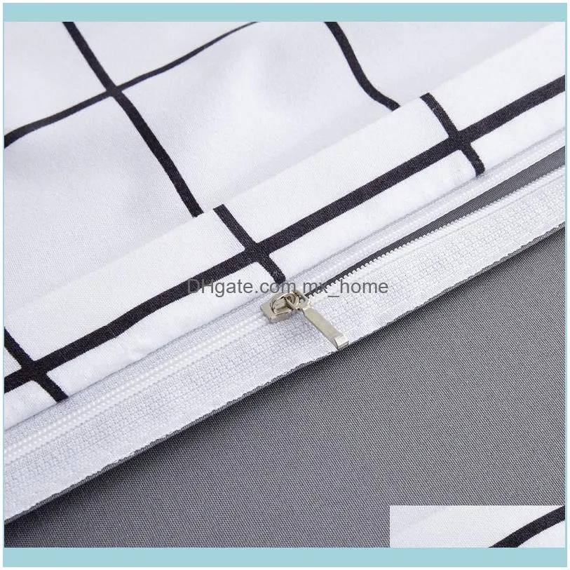 Bonenjoy Queen Size Bedding Set White Color Black Plaid Microfiber Reactive Printed King Size Bed Linen Sets For Bedroom Kit 201210