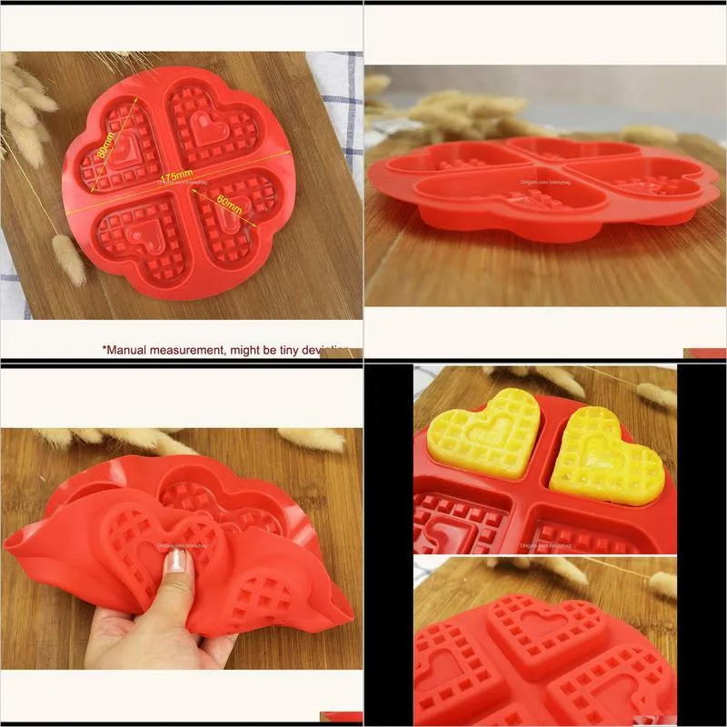 4-slot heart shape silicone waffle mold non-stick muffin cake mould tray pan