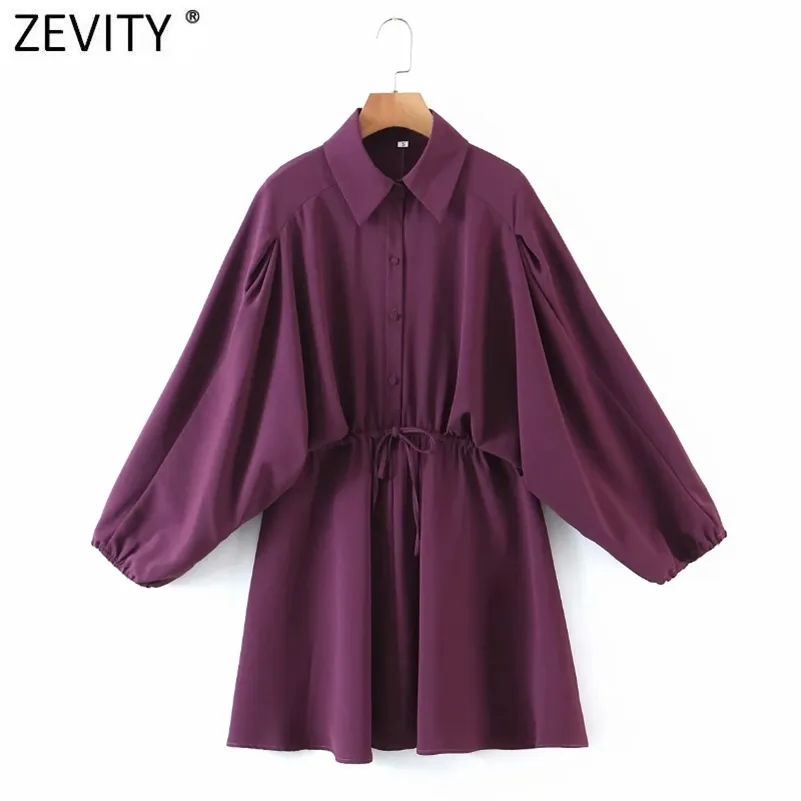 Moda donna tinta unita manica a pipistrello abito camicia elastico in vita femme chic kimono vestido panno casual DS4912 210416