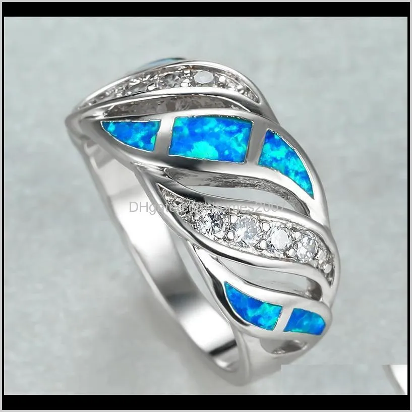 boho male female blue opal stone ring charm silver color crystal engagement cute bridal geometric wedding rings for women