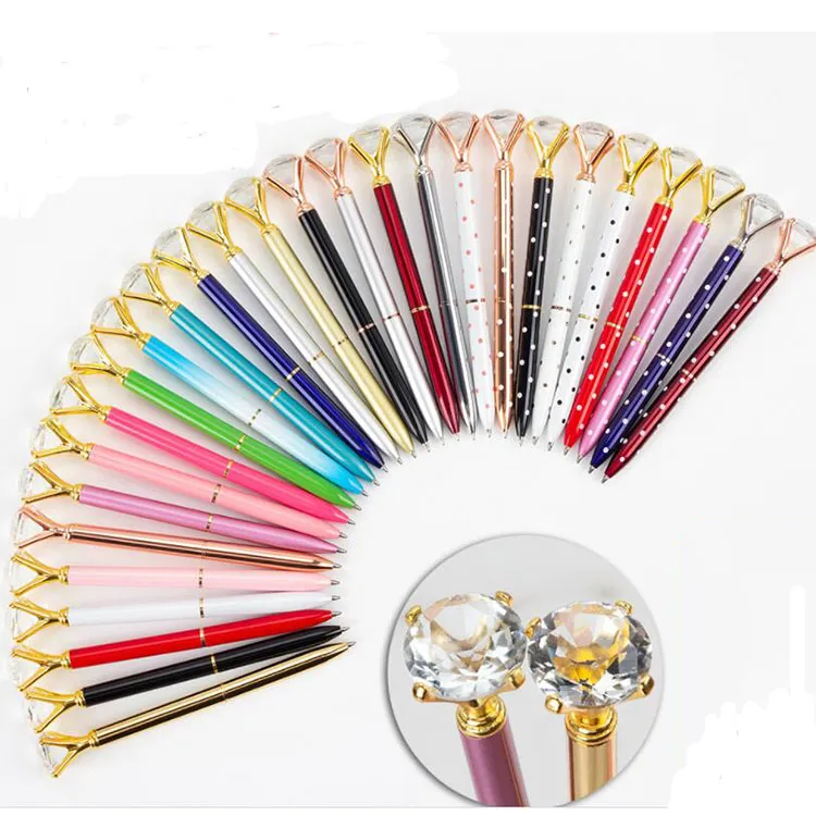 Creative cristal vidro kawaii caneta de esferográfica grande gema canetas com grande diamante moda escolar material de escritório