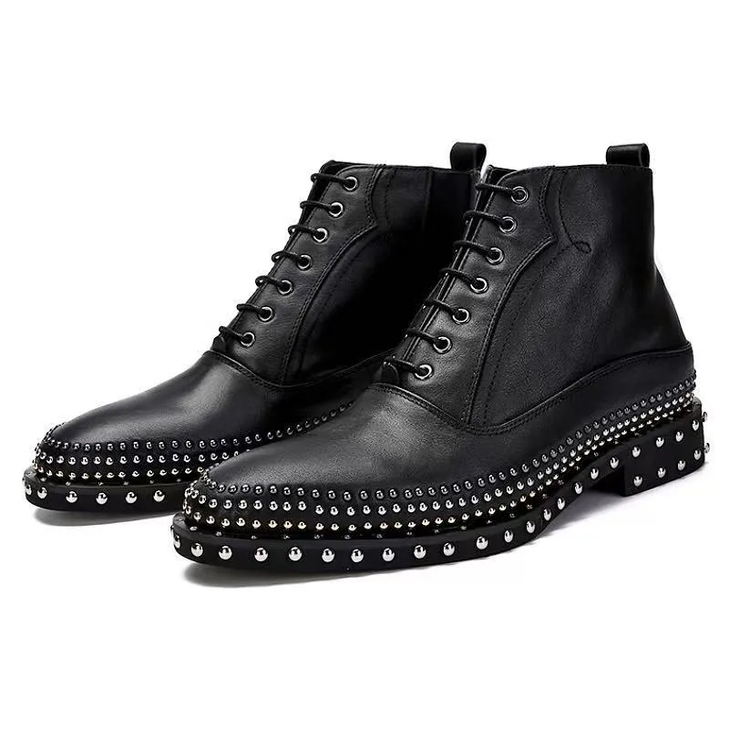 Toe de inverno 5333 Black Men Black Boots Handmade moda moda genuína rebite botas de tornozelo