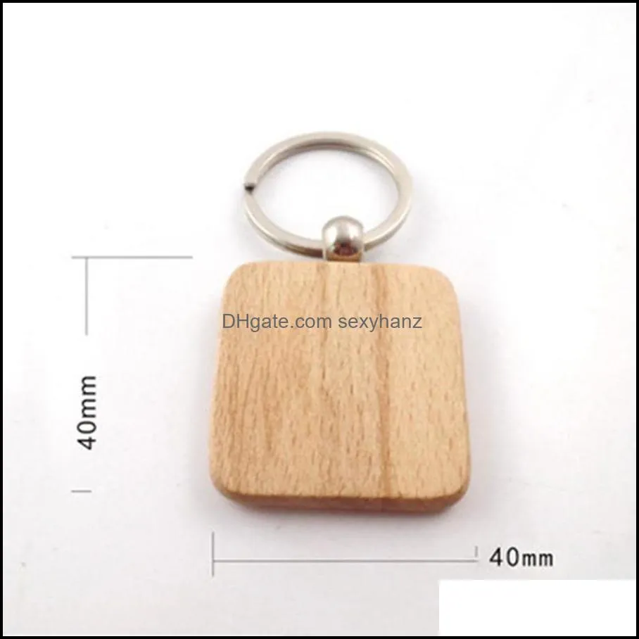 FAHMI Jewelry 2021 Creative Wooden Keychain Key Chains Round Square Rectangle Shape Blank Wood Rings DIY Holders Gifts IIA247TA013