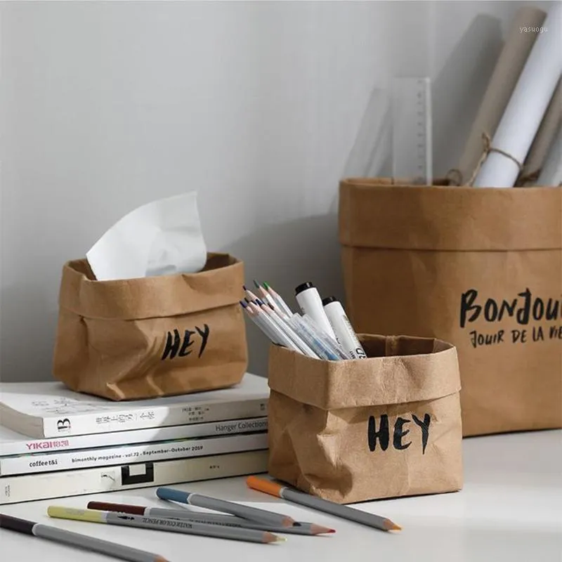 Kraft Paper Storage Bag Mordern Style Vase Mini Organizer Wedding Party Washable Dry Flower Container Home Disposizione Borse