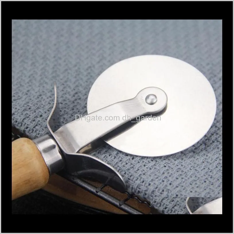 round pizza cutter knife stainless wood handle steel pastry nonstick pizza cutter wheel slicer blade grip sn2052