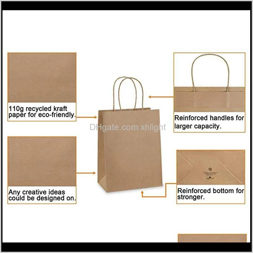 10pcs gift bags paper bag, shopping bags, kraft bag, retail bags, party bags, brown paper gift bags with handles bulk