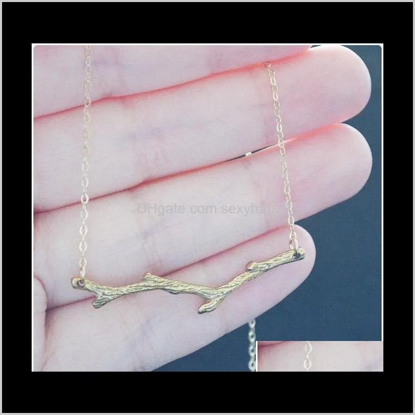 10pcs- n018 gold silver tree branch necklace nature woodland twig necklaces simple olive bar necklace plant limb necklaces for women