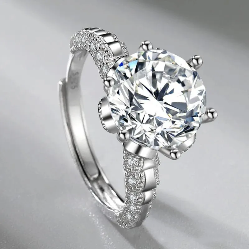 Lusso Nobile Sei Artigli Imitazione Moissanite Diamante S925 Anello in argento Complicato Splendido gioielli femminili Fidanzata Regalo di compleanno