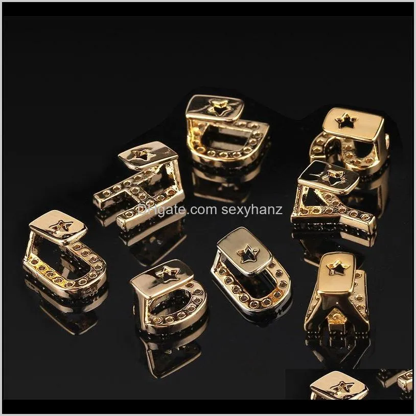 gold silver color iced out a-z custom letter grillz full diamond teeth letter grills tooth cap hip hop dental mouth teeth braces 127