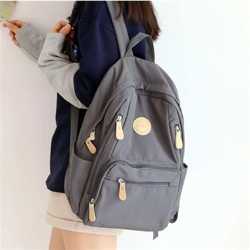 Fashion Women Backpack Female Waterproof Nylon Schoolbag Student Book Bag many zipper pocket School Backpacks for Teenager Gilrs 210929