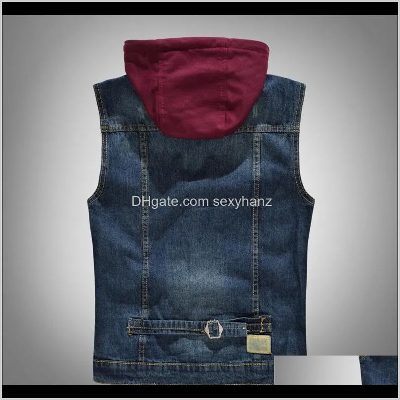 2020 men`s denim vest slim fit korean sleeveless jacket w/hat  men vest washed jeans man new fashion tank top