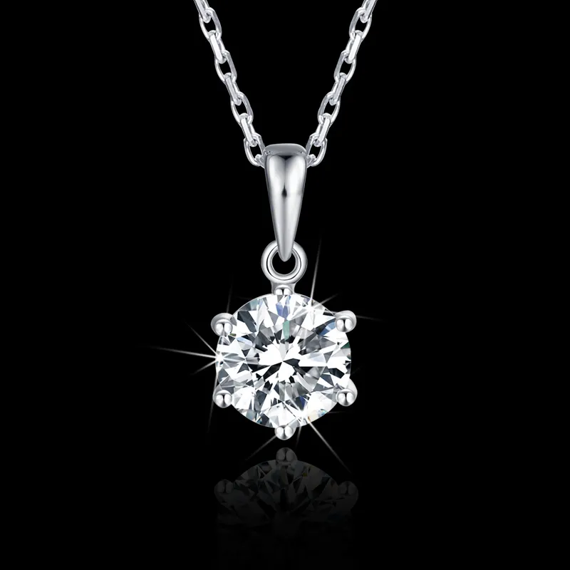 Classic 925 Silver Hänge Halsband Runda Utmärkt 1CT DF Color Moissanite Kvinnor Clavicle Chain Anniversarry Gift