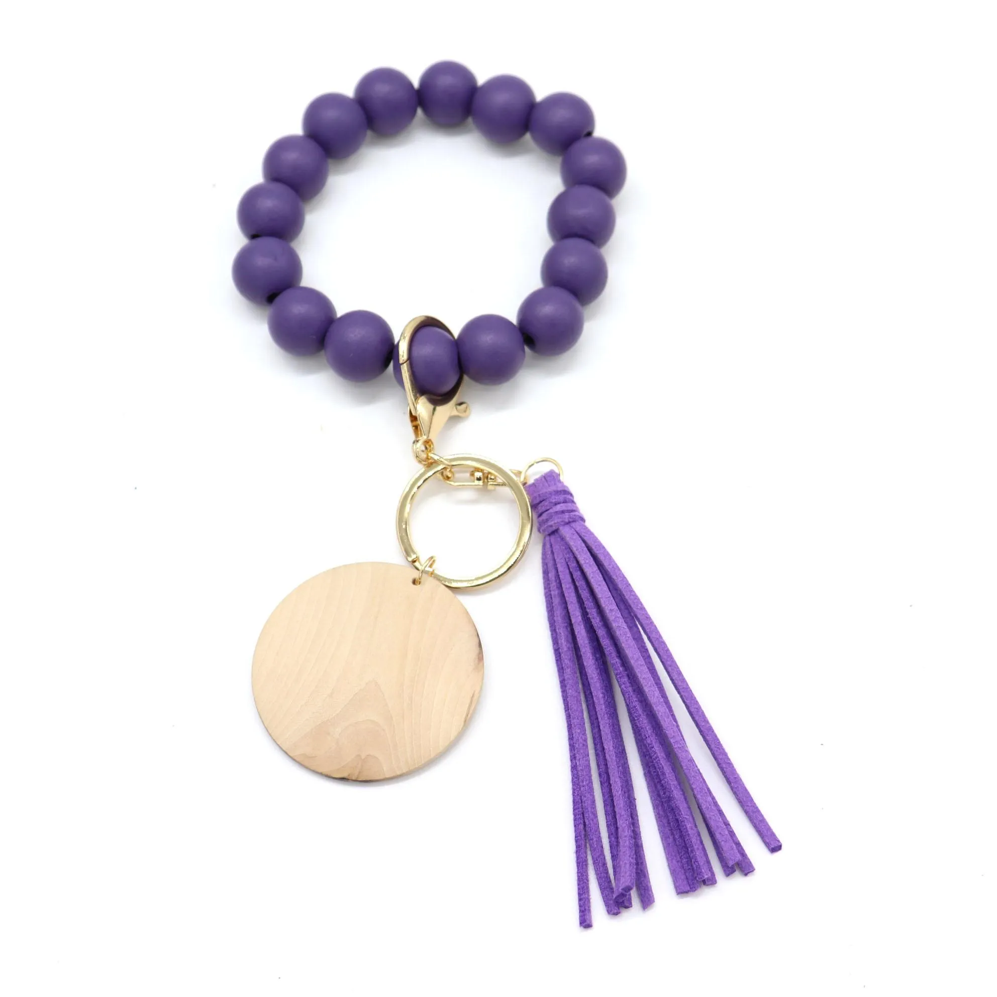 2022 new Wholesale foreign trade beaded wooden bead keychain fashion personality disc tassel bracelet key ring multi-color optional