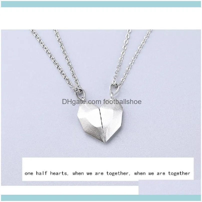 2Pcs Minimalist Lovers Matching Friendship Heart Pendant Couple Magnetic Distance Faceted Necklace Jewelry 875B Chains