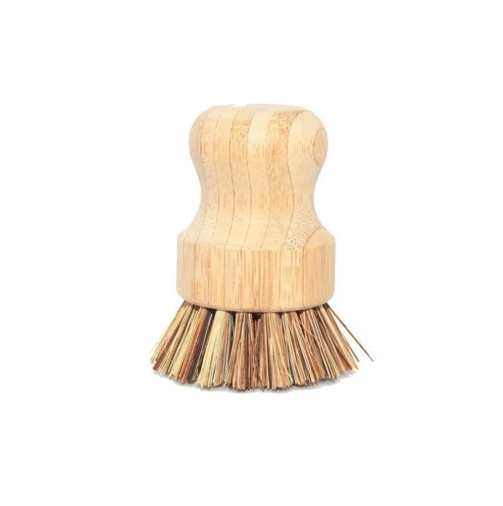 Handheld Wooden Brushes Round Handle Pot Brush Sisal Palm Dish Bowl Pan Cleaning Kitchen Chores Rub Tool RH3069