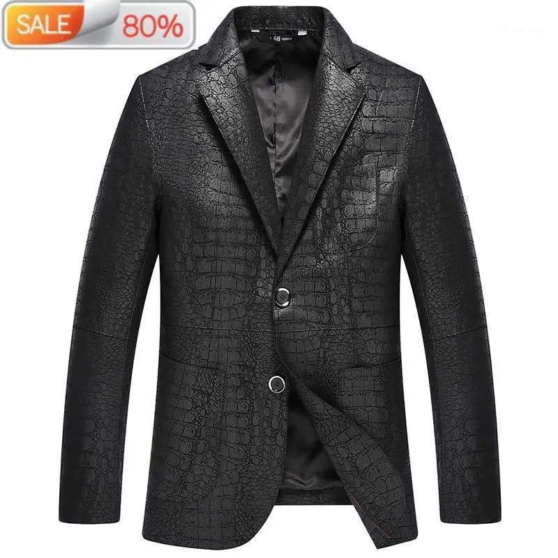 Couro masculino falso jaqueta genuíno crocodilo padrão de pele de carneiro para homens primavera outono terno colar jaquetas 4066