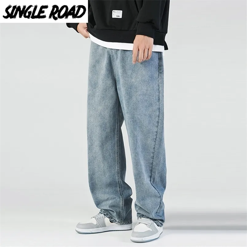 Single Road Mens Jeans Men Fashion Denim Pants Baggy Hip Hop Japanese Streetwear Korean Style Trousers Blue Jeans For Men 211104