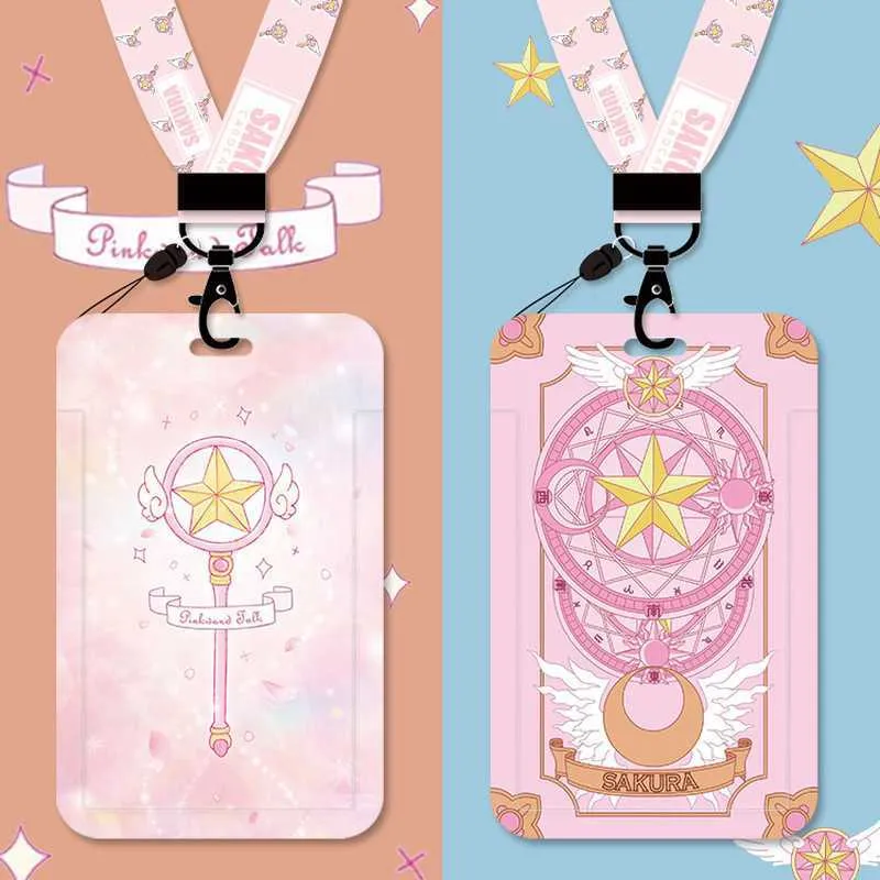 Anime Sakura Card Captor Custodia per carte Portachiavi Portachiavi Cordino Lady Carino Divertimento Carta d'identità Pass Badge Porta cellulare Cosplay Puntelli Regalo G1019