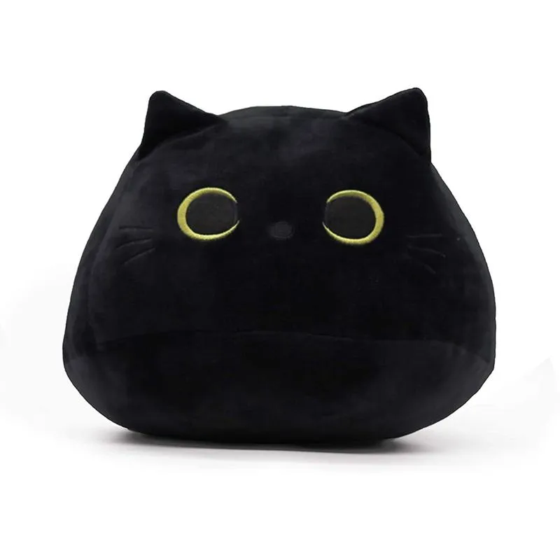 Juguete de peluche de gato negro 3D, almohada de gato negro de 16