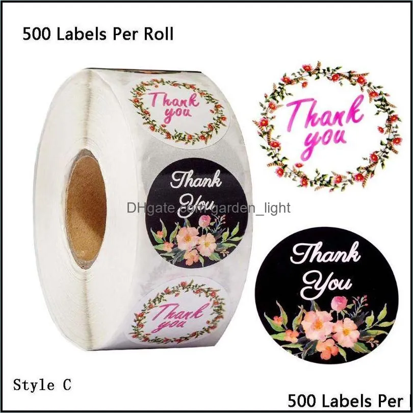 Gift Wrap 500pcs/roll Floral Thank You Sticker For Seal Label Scrapbooking Christmas Decoration Baking Stationery Stickers