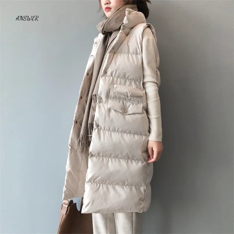 Autumn Winter Cotton Vest Women Ladies Casual Waistcoat Female Sleeveless Long Vest Jacket Slim Fit Warm Puffer Coat 211101