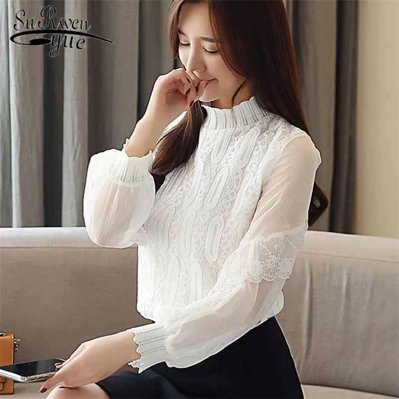 women shirts spring lace womens tops and blouses long sleeve office lady chiffon blouse elegant female blusas 1871 50 210521