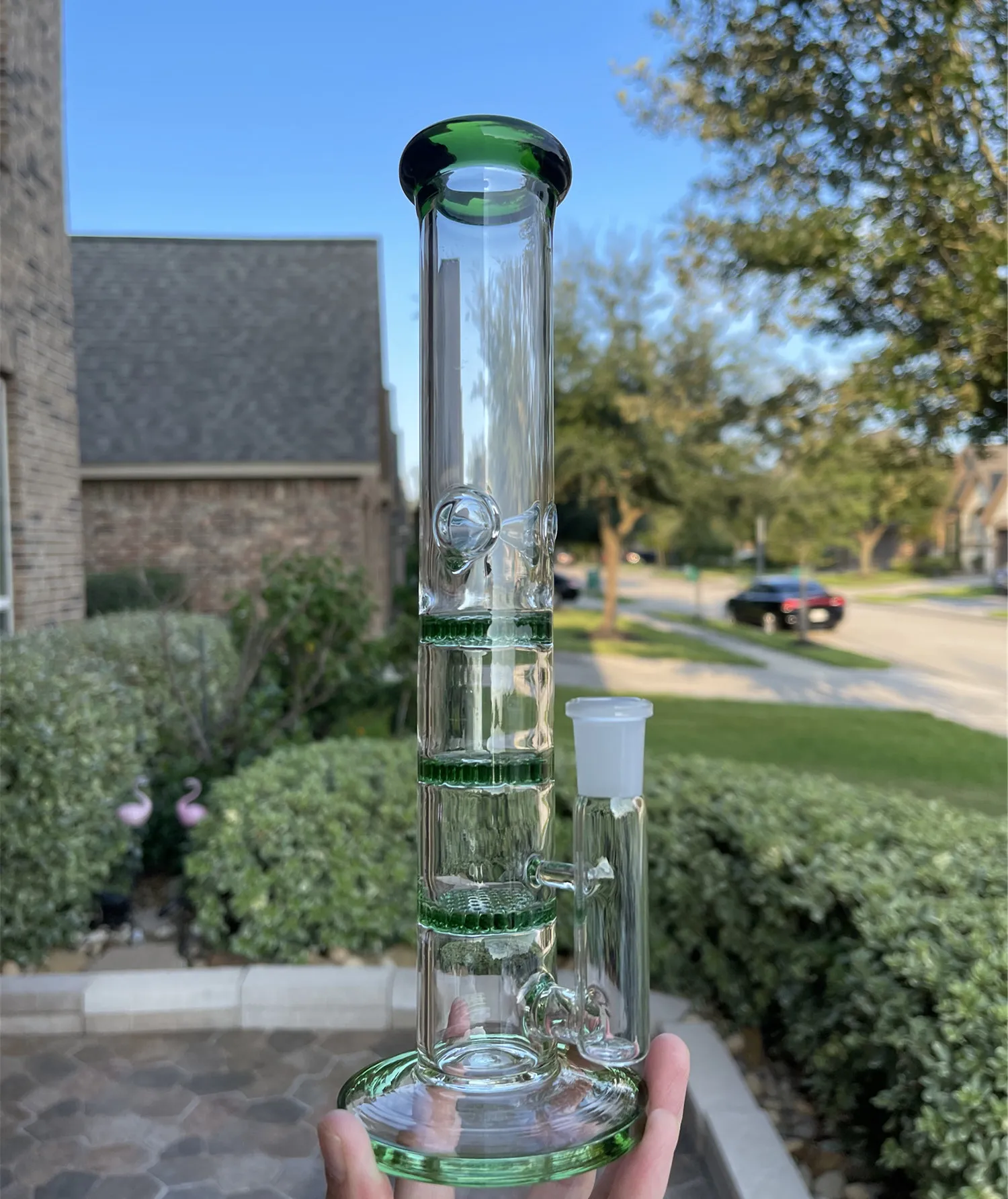 10 inch Multi -kleuren HEAY HEAGE BONG BLUE GREEN GLASSEN WATERPIJP Bongs drie lagen filter waterpijpbeker Bong 14 mm kom