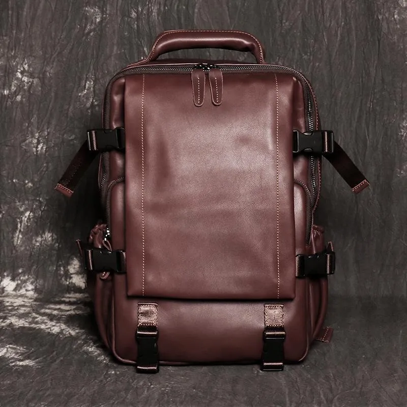 Ryggsäck Nesitu högkvalitativ kaffe svart A4 Äkta läder 14 '' Laptop Kvinnor Män Cowhide Travel Bag M1034