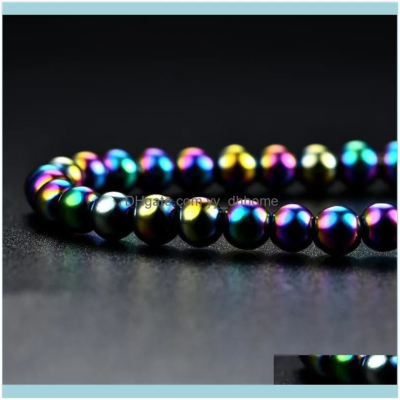 Top Quality Hematite With Magnetic Men Necklace Round Multicolor Rainbow Beads Nature Stone Jewelry For Women As Valentine`s Pr