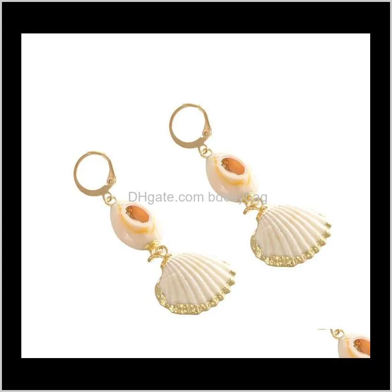 creative women fashion seashell long dangling earrings natural shell conch gold color earring girl beach jewelry t191
