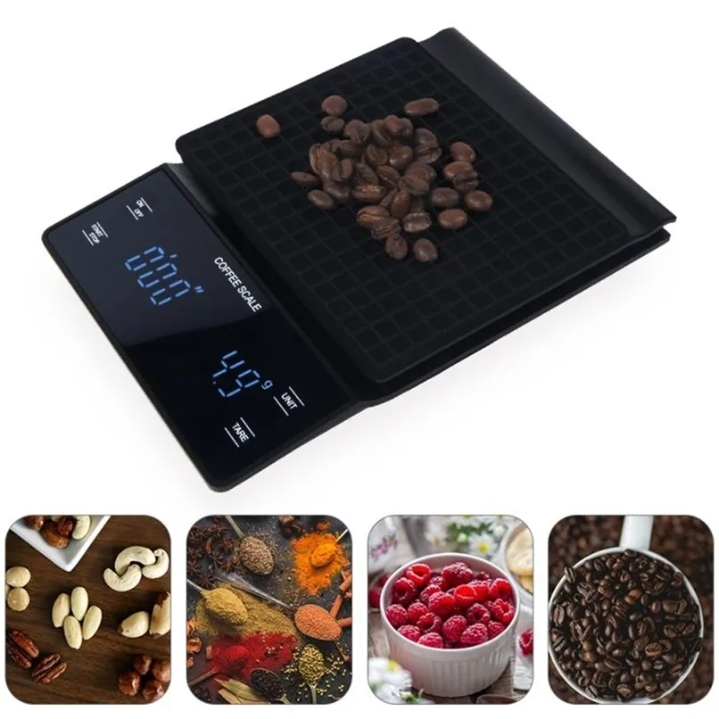 3kg 0.1g koffie druppel schaal digitale schaal mini digitale led-display met timer keuken sieraden schalen meethulpmiddelen 210915