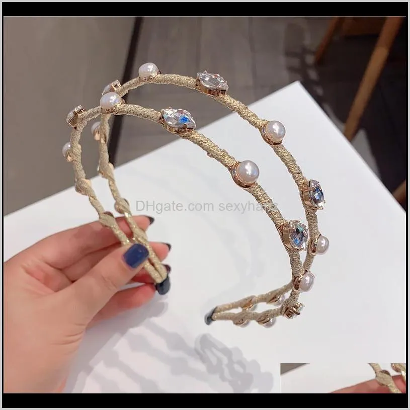 ins fashion women alloy headband simple pearl rhinestone hair band personality make up hairband for female