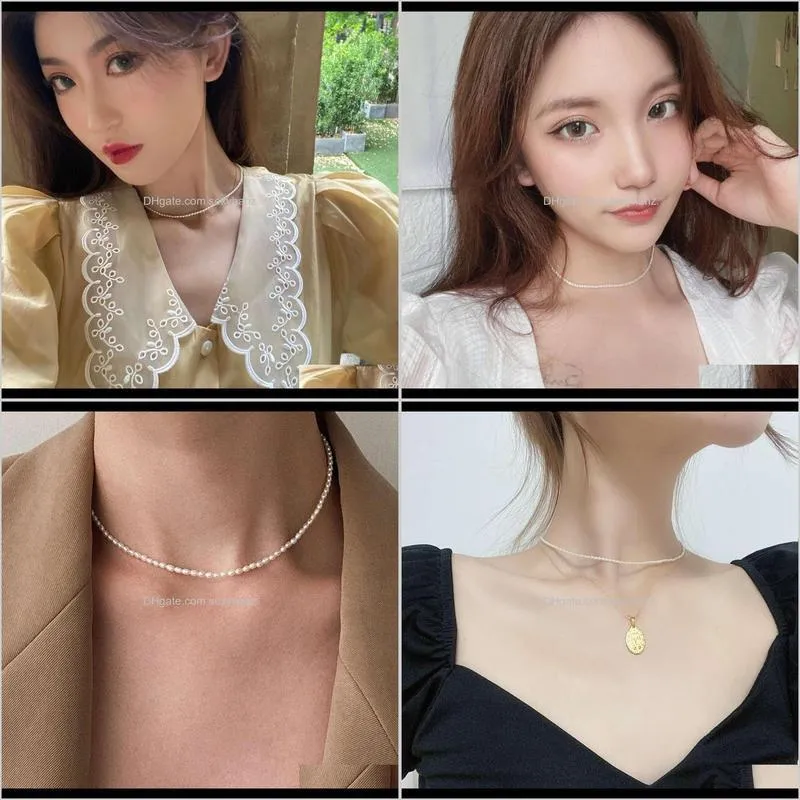 pendants s925 pure silver natural small pearl necklace for women to wear clavicle chain irregular rice beads french gong tingfeng