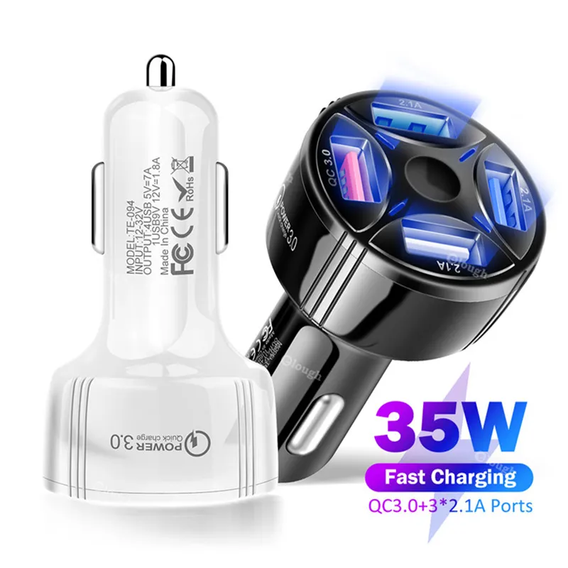 4 USB QC3.0 Cargador de coche universal rápido 7A Adaptador rápido cargador de teléfono móvil para iPhone Xiaomi Plus Samsung con caja de venta al por menor