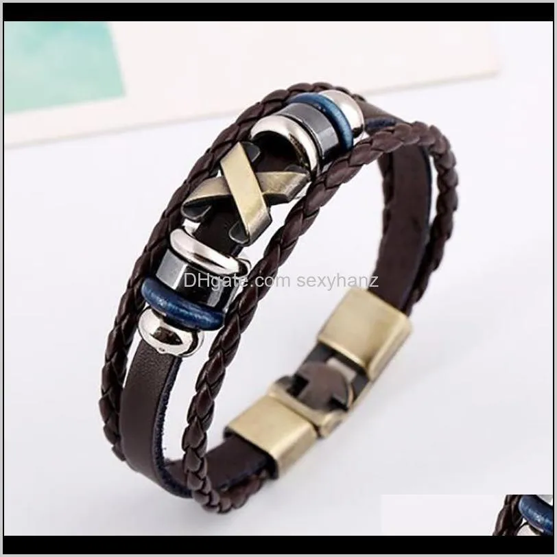 Fashion Punk Style Retro Leather Cute Infinity Charm Knitting Wrap Bracelet Jewelry Stainless Steel Men and Women Retractable