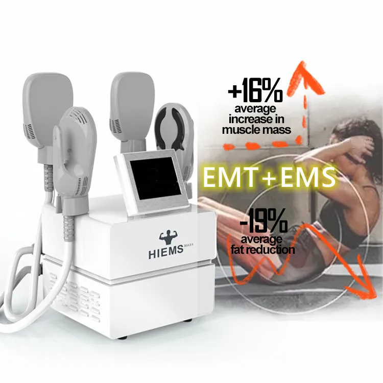 Hiemt Pro Emslim Hiems 4 Hantera bantning Skulptera EMS och EMT Muscle Building Stimulator Machine Elektromagnetisk Fett Burn Body Form Viktminskning Utrustning