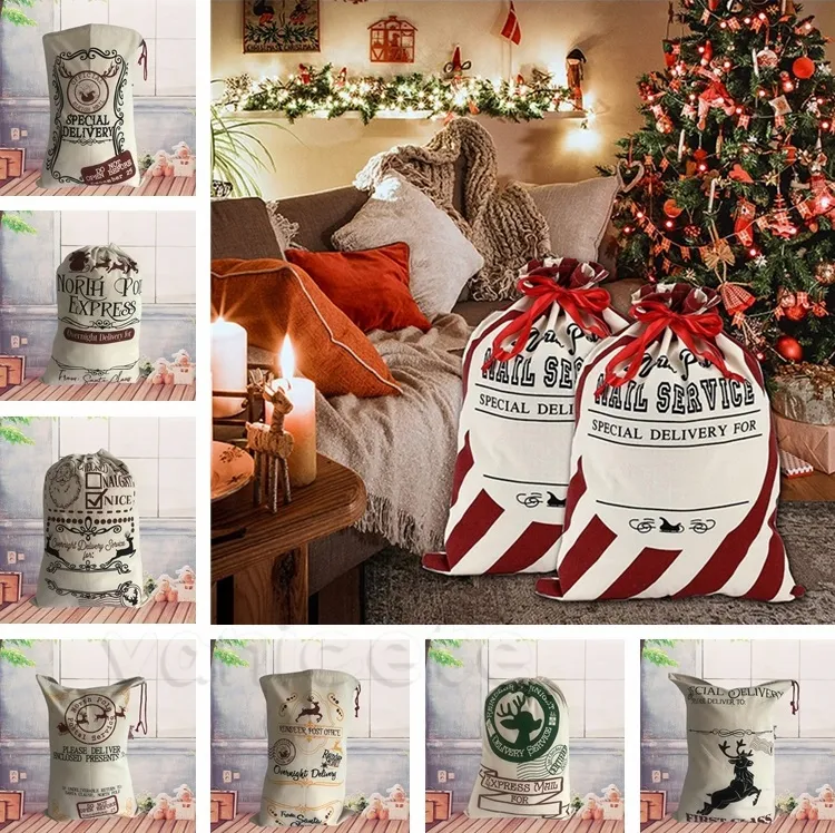 Christmas Santa Sack Large Xmas Canvas Gift Bag with Drawstring bagsReusable Personalized Best Giftfor candy Package Storage ZC482