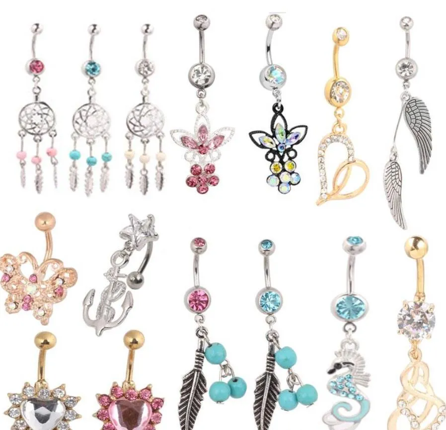 Navel Bell Rings 20Pcs Mix Style Belly Button Body Piercing Dangle Navel Ring Beach Jewelry