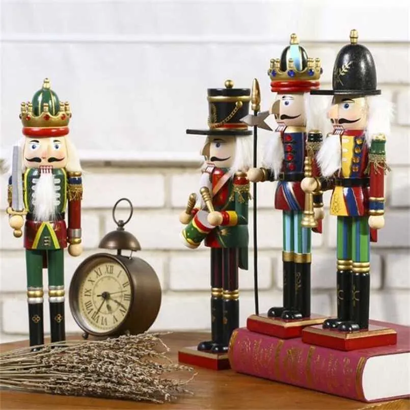 Wooden Nutcracker Soldier Figurines Ornaments 30CM Puppet Desktop Crafts Kids Gifts Christmas Decorations for Home 211108