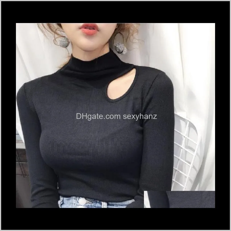 wild womens olive green long sleeve t-shirt retro ocean half high collar lodging clavicle sexy bottoming shirt