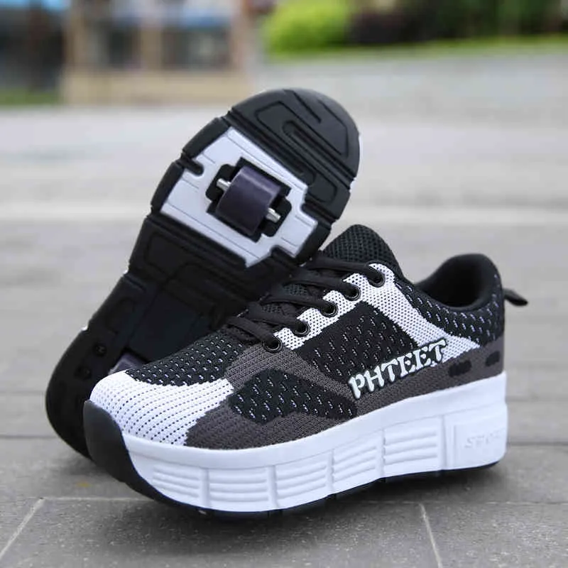 Double Wheels Retractable Roller Skate Shoes For Kids Boys And Girls