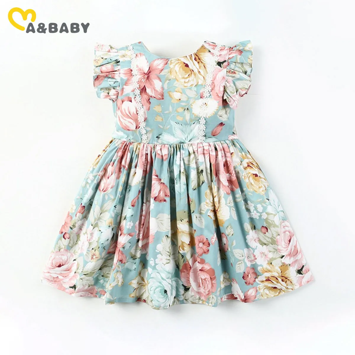 2-7y verão vintage flor criança bebê vestidos de renda Boton Ruffles vestido de tutu floral para trajes infantis 210515