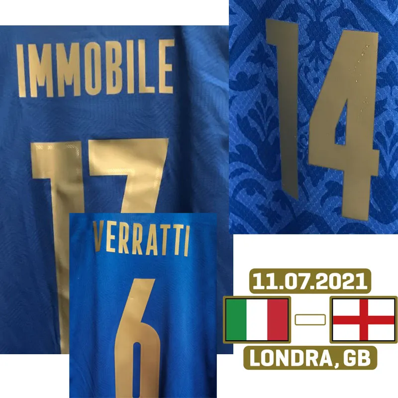 المنسوجات المنزلية 2021 EUR مباراة النهائية الملاعب البالية Bonucci Chiesa Insigne Incobile Jorginho Spinazzola مع Finale MatchDetails Soccer Patch Badge