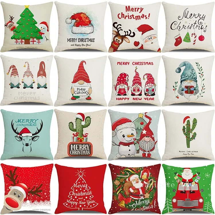 Christmas pillow case cartoon santa claus linen pillow case home Cushion cover T2I52699