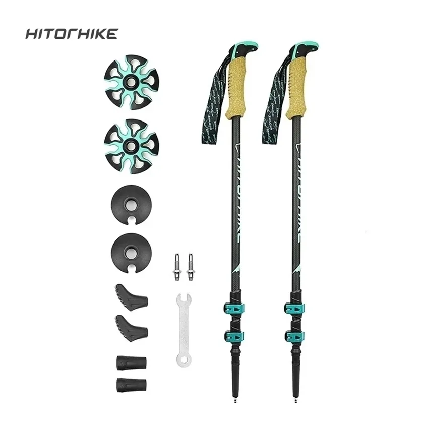 195g/pc carbon fiber external quick lock Trekking pole hiking Collapsible stick nordic walking Shooting Crutch Senderismo 220216