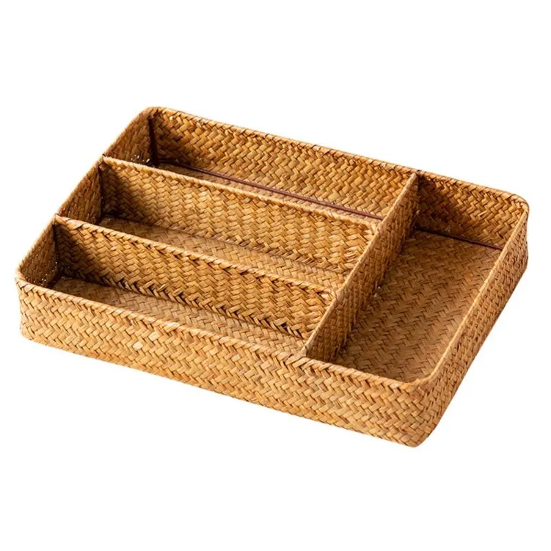 Autres accessoires intérieurs 1Pc bureau tissé panier de rangement porte-clés fourchettes support de cuisine jaune